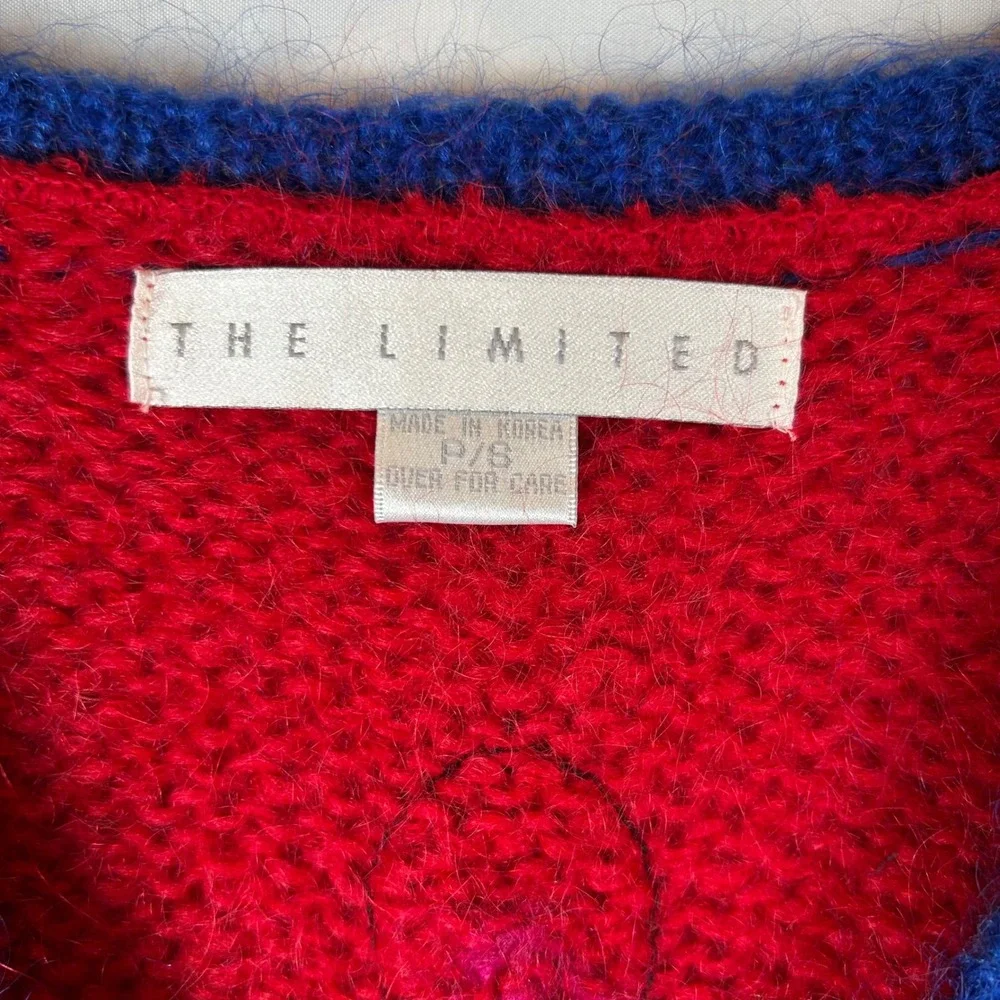 The Limited 80s Geometric Diamond Knit V-Neck Sweater‎ Red Vintage Size P S
